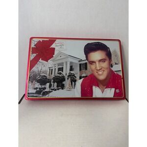 Vintage 1999 Russell Stover Elvis Presley Graceland Holiday Tin Collectible Red
